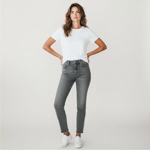 Banana Republic Mid-Rise Gray Women's Skinny Jeans with Raw High Low Hem